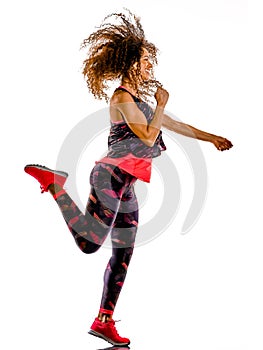 Woman cardio dancer dancing fitness fitness exercises isolated white background