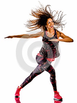 Woman cardio dancer dancing fitness fitness exercises isolated white background