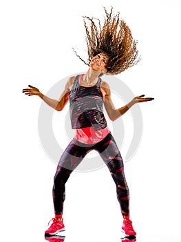 Woman cardio dancer dancing fitness fitness exercises isolated white background