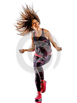 Woman cardio dancer dancing fitness fitness exercises isolated white background