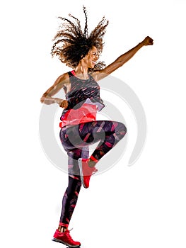 Woman cardio dancer dancing fitness fitness exercises isolated white background