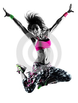 Woman cardio fitness exercises dancer dancing isolated silhouette
