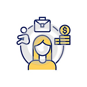 Woman career life balance RGB color icon