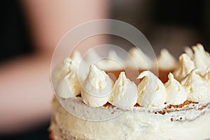 Woman Carefully Icing The Cake