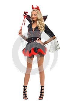 Woman in carnival costume. Devil shape