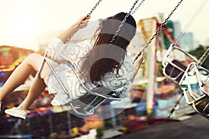 Woman Carnival Ride Riding Happiness Fun Concept