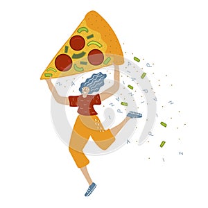 Woman carries pizza cartoon character vector illustration