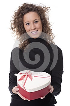 Woman carrying a chocolate box