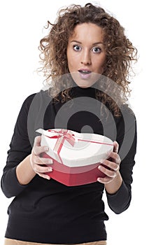 Woman carrying a chocolate box