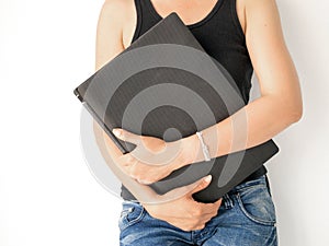 Woman carrying her laptop