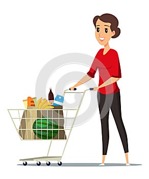 Woman with cart vector illustration