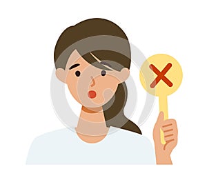 Woman cartoon character. People face profiles avatars and icons. Close up image of Woman having warning expression