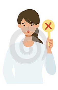 Woman cartoon character. People face profiles avatars and icons. Close up image of Woman having warning expression