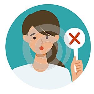 Woman cartoon character. People face profiles avatars and icons. Close up image of Woman having warning expression