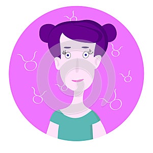 Woman cartoon portrait representing Taurus Zodiac Sign