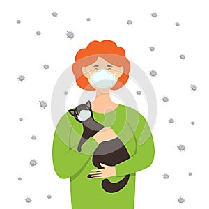 Woman and Cat are Protected from Virus