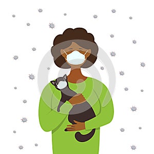 Woman with Cat are Protected from Virus