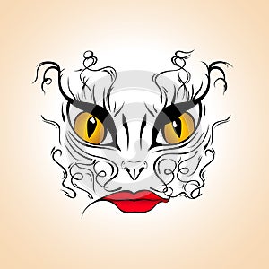 Woman cat - tattoo template, vector illustration