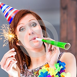 Woman celebrating in cocktail bar