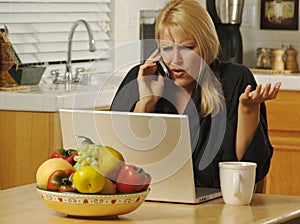 Woman with Cell Phone & Laptop