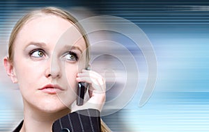 Woman on the cell phone over technology background