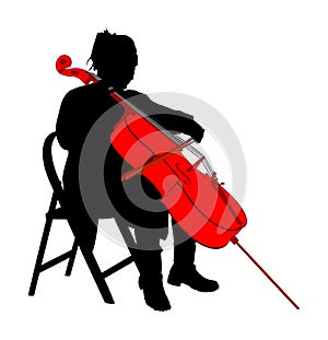 Woman cellist siting and playing cello vector silhouette. Music artist girl play string instrument. Jazz woman street performer.