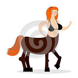 Woman centaur. Cheerful mythical creature. Fabulous horse