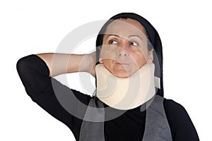 Woman with cervical collar