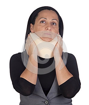 Woman with cervical collar