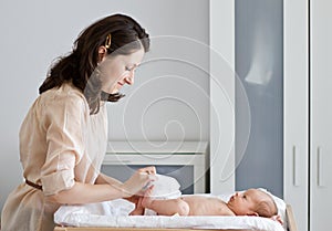 Woman changing diaper