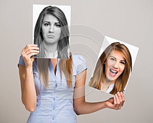 Woman changing her mood photo