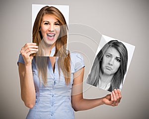 Woman changing her mood photo