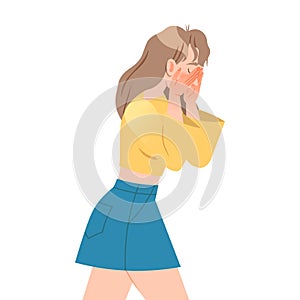 Woman Character Crying, Weeping and Sobbing from Sorrow and Grief Feeling Sad and Upset Vector Illustration