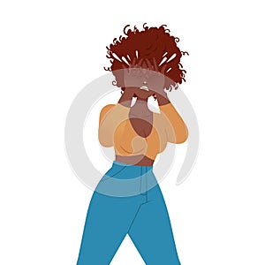 Woman Character Crying, Weeping and Sobbing from Sorrow and Grief Feeling Sad and Upset Vector Illustration