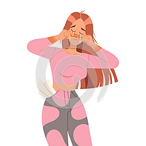 Woman Character Crying, Weeping and Sobbing from Sorrow and Grief Feeling Sad and Upset Vector Illustration