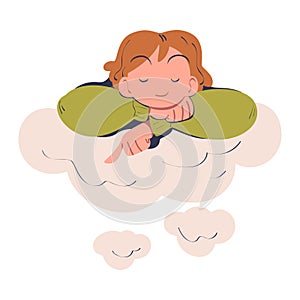 Woman Character Dreaming Imagining and Fantasizing Being in the Clouds Vector Illustration