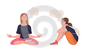 Woman Character Dreaming Imagining and Fantasizing Having Spontaneous Thought in Bubble Vector Set