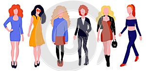 Woman character in dress set. Colorful silhouette set