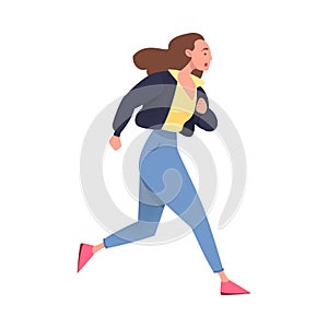 Woman Character Hurrying Running Fast Feeling Panic of Being Late Vector Illustration