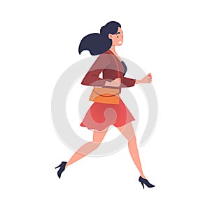 Woman Character Hurrying Running Fast Feeling Panic of Being Late Vector Illustration