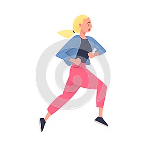 Woman Character Hurrying Running Fast Feeling Panic of Being Late Vector Illustration