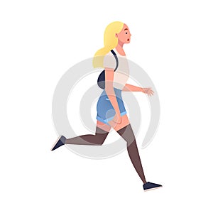 Woman Character Hurrying Running Fast Feeling Panic of Being Late Vector Illustration