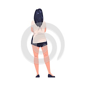 Woman Character with Naked Legs Standing Back View Vector Illustration