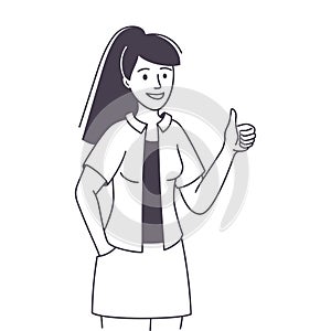 Žena znak zobrazené palec hore ako pozitívne ruka gesto načrtnúť vektor ilustrácie 