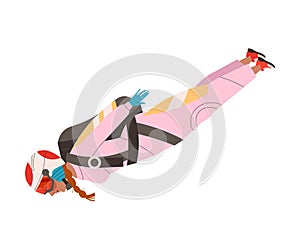 Woman Character Skydiving Falling Down with Parachute Vector Illustration