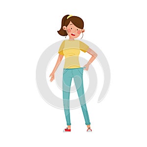 Woman Character Standing with Loose Fitting Jeans Vector Illustration photo