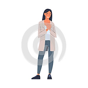 Woman Character Standing Ovation Clapping Her Hands as Applause and Acclaim Gesture Vector Illustration