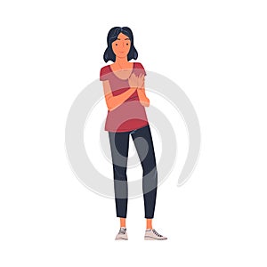 Woman Character Standing Ovation Clapping Her Hands as Applause and Acclaim Gesture Vector Illustration
