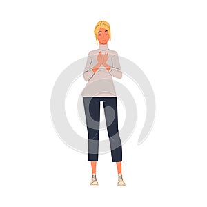 Woman Character Standing Ovation Clapping Her Hands as Applause and Acclaim Gesture Vector Illustration