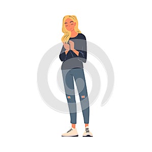 Woman Character Standing Ovation Clapping Her Hands as Applause and Acclaim Gesture Vector Illustration